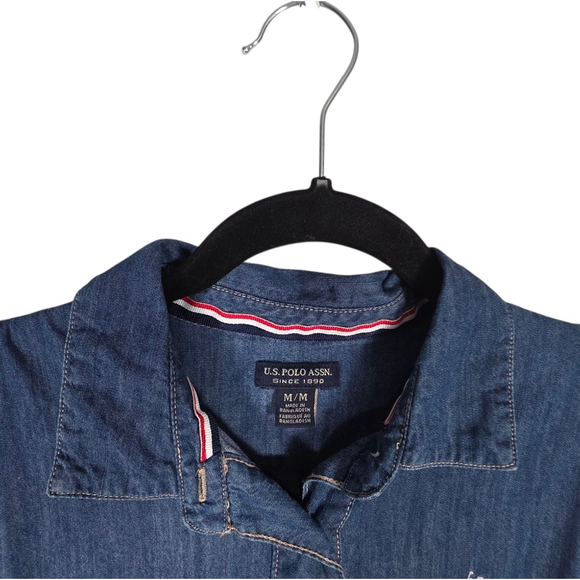 U.S. Polo ASSN Denim Sleeveless Collared Button Down Shirt Dress Sz Medium - Picture 6 of 10
